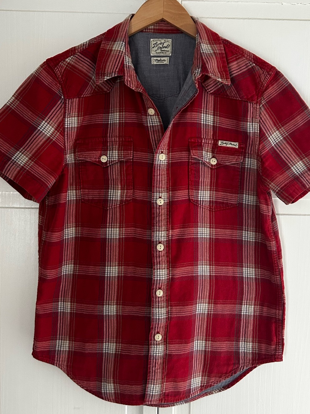 Lucky Brand Men’s Size M Short Sleeve Vintage Western Button Down Plaid Shirt - Picture 2 of 13